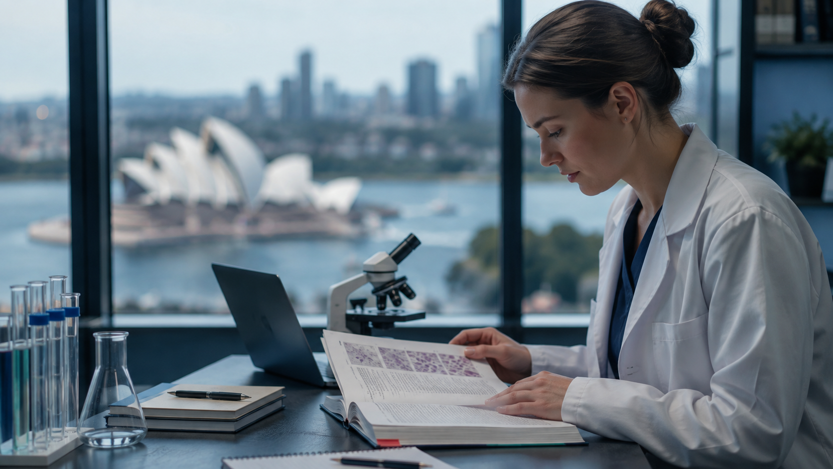 Medical laboratory professional studying for AIMS preparation