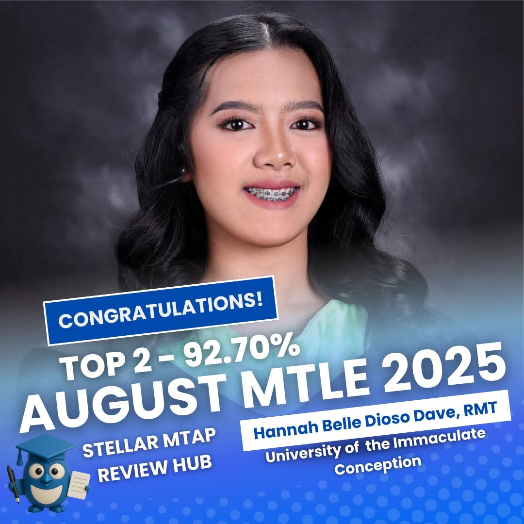Hannah Belle Dioso Dave, RMT, August 2025 MTLE top 2
